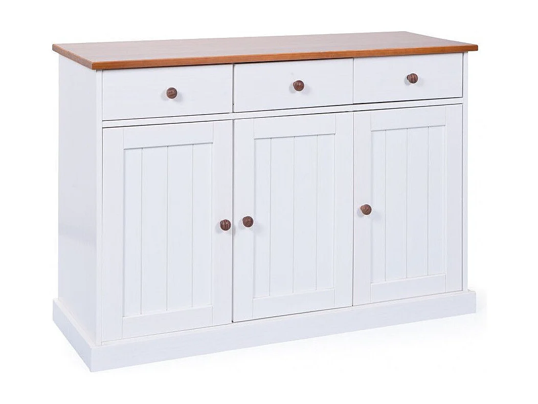 Buffet Bois 3 Portes "Takao" 130cm Blanc & Naturel