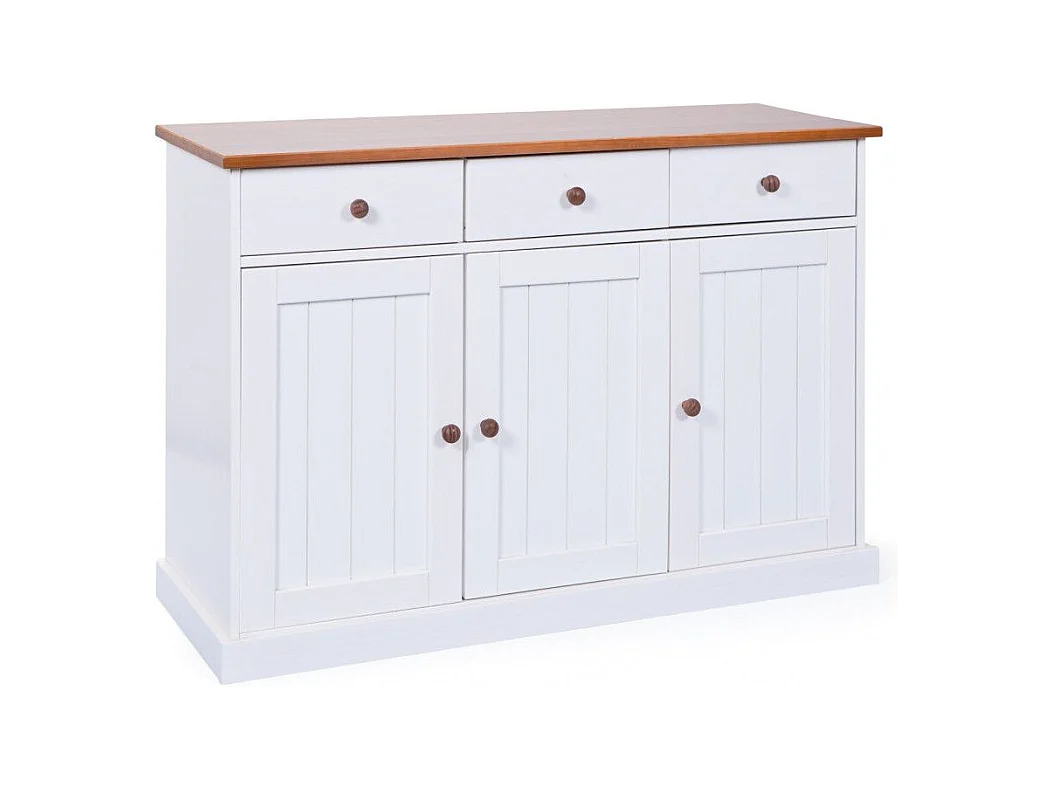 Buffet Bois 3 Portes "Takao" 130cm Blanc & Naturel