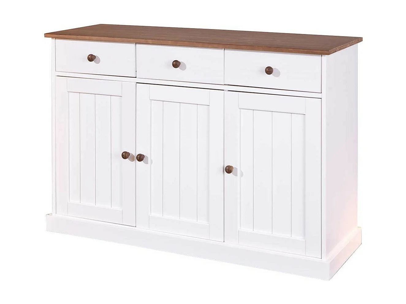 Buffet Bois 3 Portes "Takao" 130cm Blanc & Naturel
