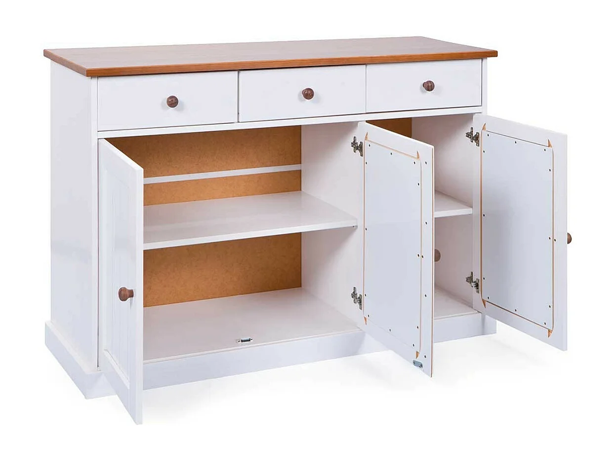 Buffet Bois 3 Portes "Takao" 130cm Blanc & Naturel