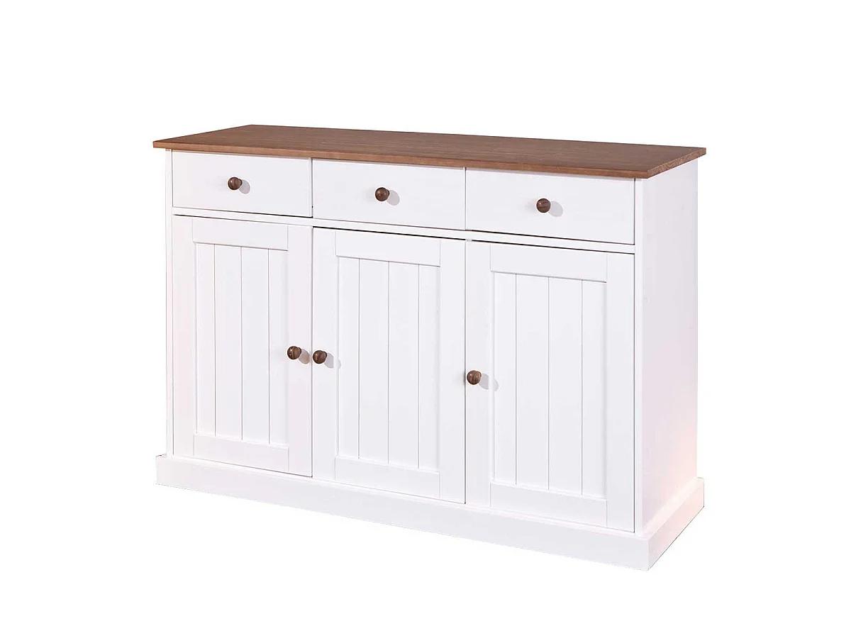 Buffet Bois 3 Portes "Takao" 130cm Blanc & Naturel