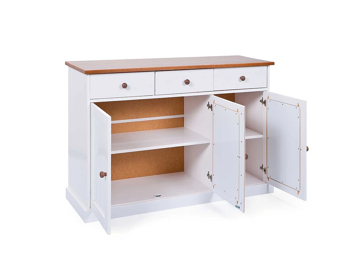 Buffet Bois 3 Portes "Takao" 130cm Blanc & Naturel