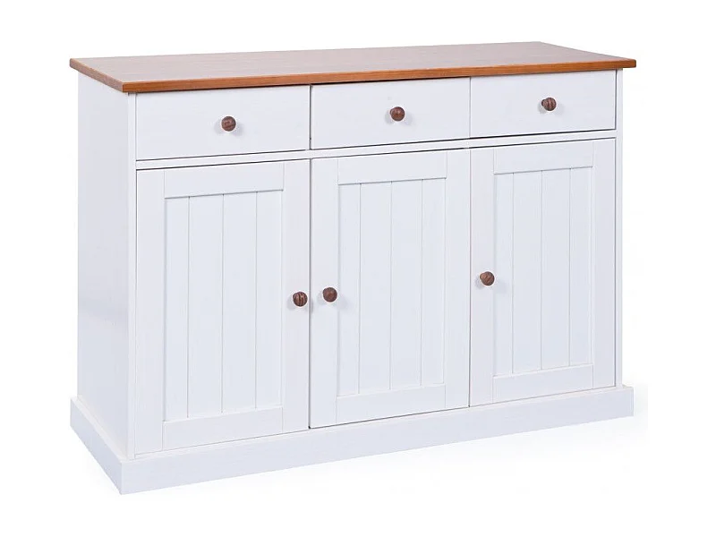 Buffet Bois 3 Portes "Takao" 130cm Blanc & Naturel