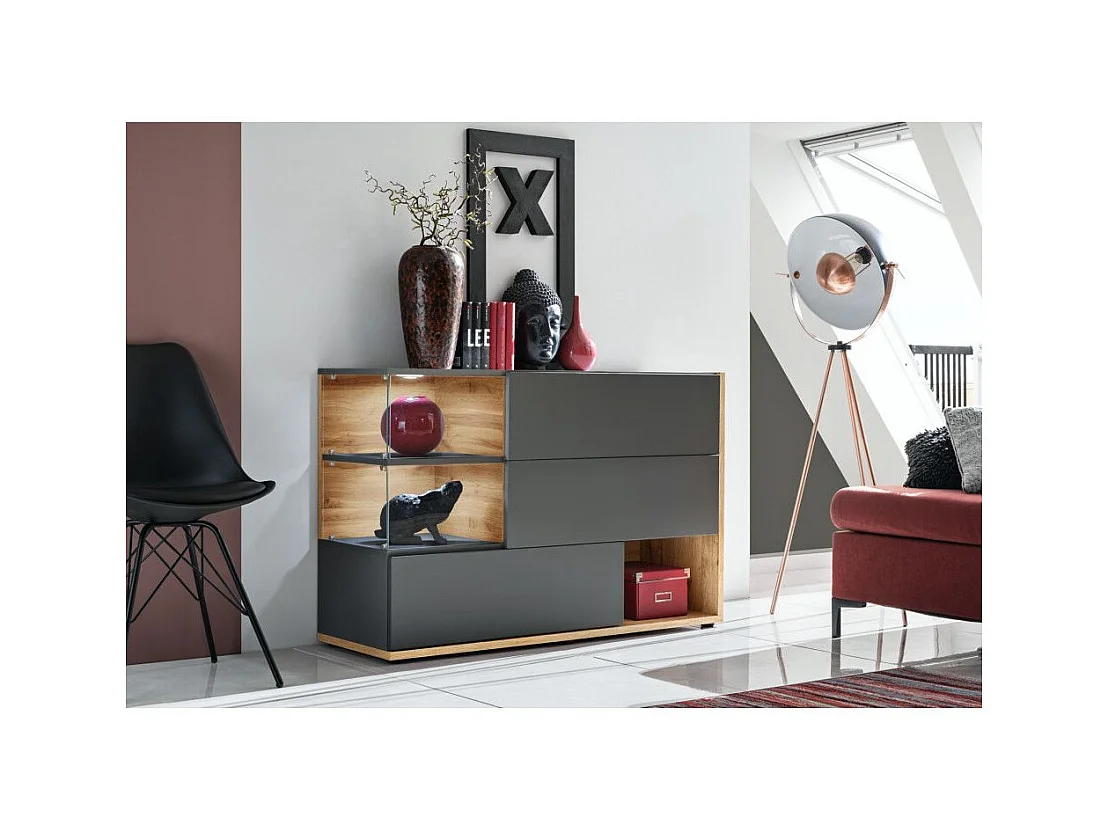 Buffet 3 Portes & 3 Niveaux "Silk" 120cm Gris & Naturel