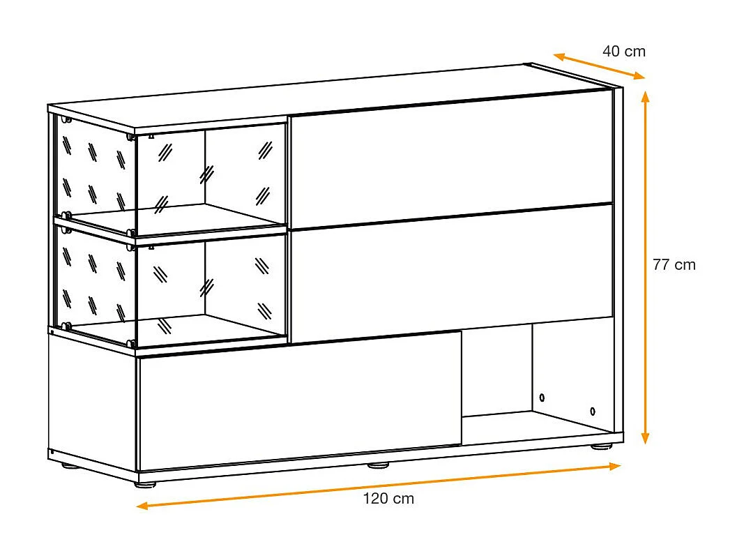 Buffet 3 Portes & 3 Niveaux "Silk" 120cm Gris & Naturel
