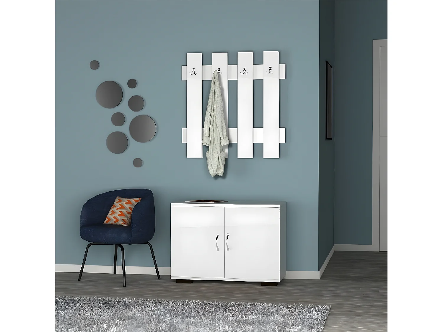 Meuble d'Entrée Morena, Blanc, 72x35x129 cm, EPIKASA