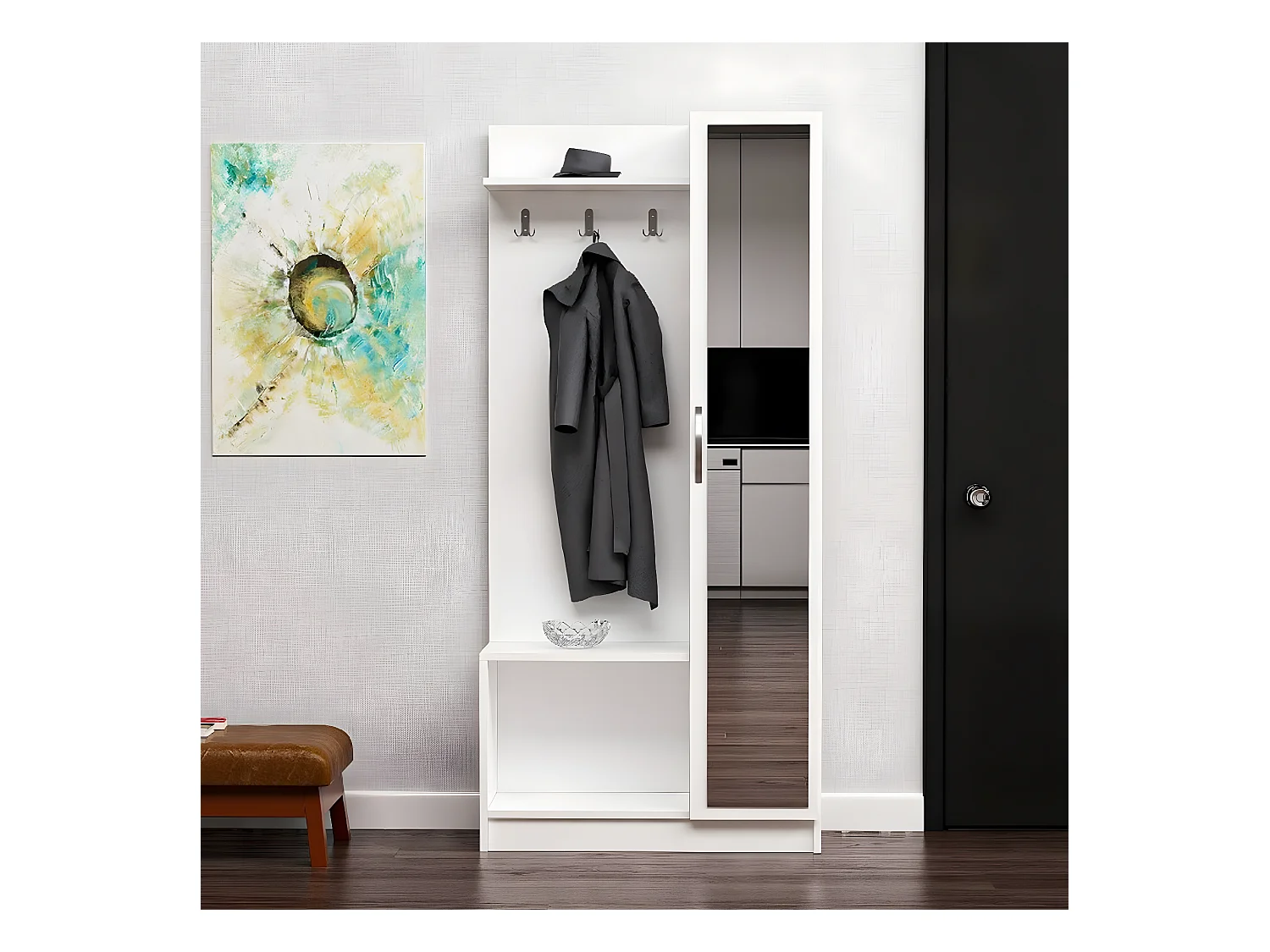 Meuble d'Entrée Mafalda, Blanc, 80x32x173 cm, EPIKASA