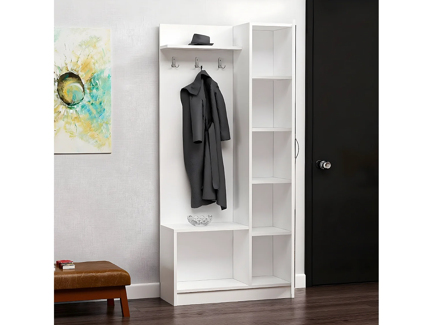 Meuble d'Entrée Mafalda, Blanc, 80x32x173 cm, EPIKASA