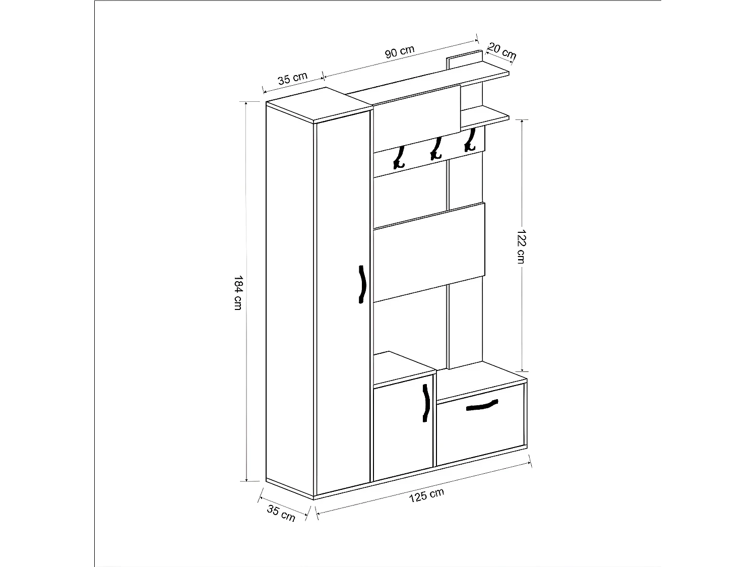 Mueble de Entrada Ursula, Blanco, 125x35x184 cm, EPIKASA