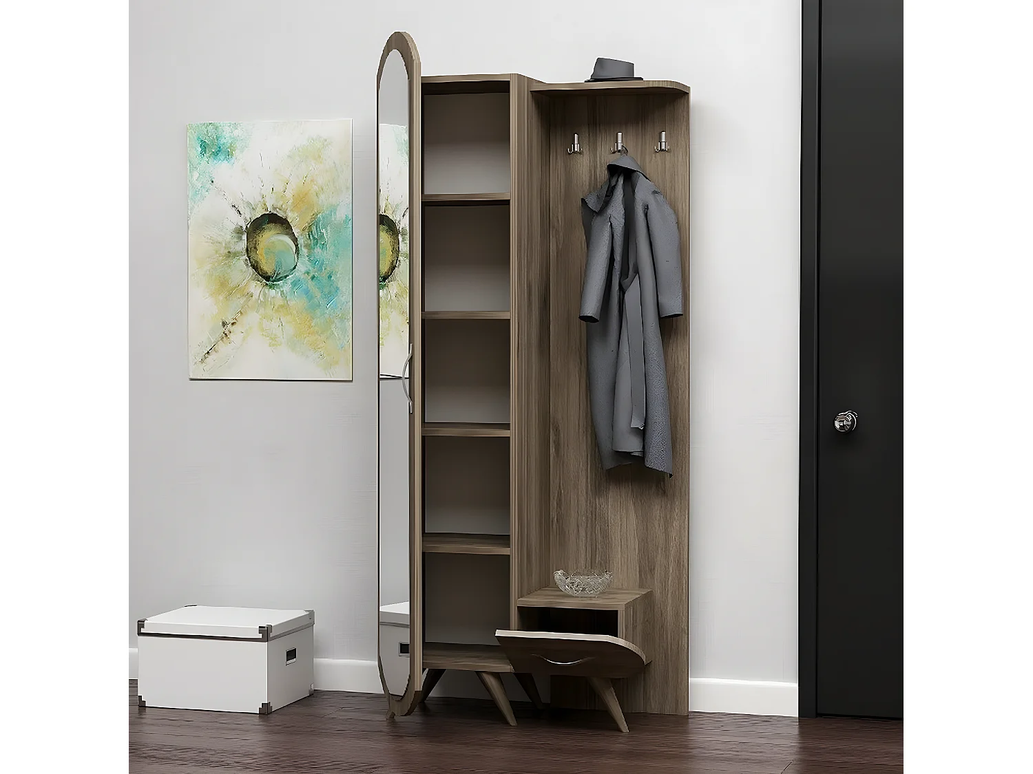 Mueble de Entrada Flora, Nogal, 80x35x180 cm, EPIKASA