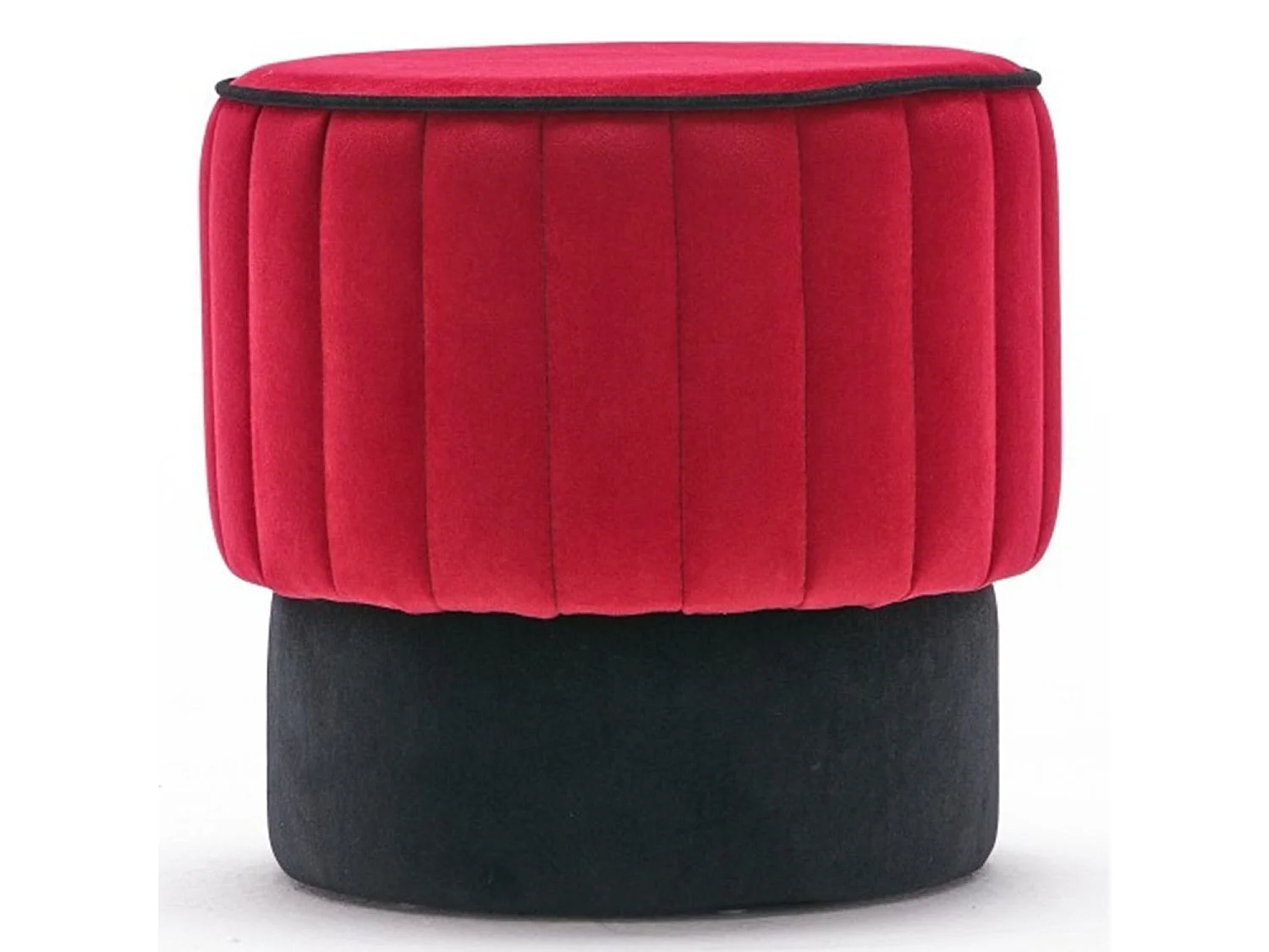 Pouf rond Goren D40cm Velours Noir et Rouge