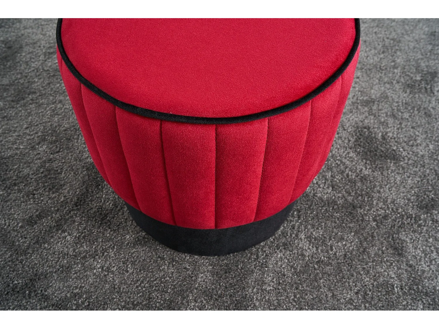 Pouf rond Goren D40cm Velours Noir et Rouge