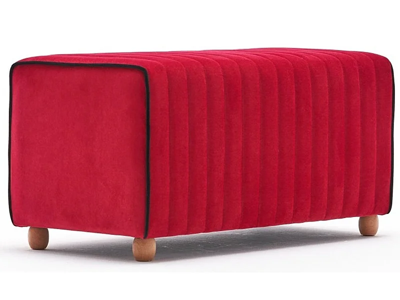 Pouf Sammy 80x40cm Velours Rouge bordure Noir