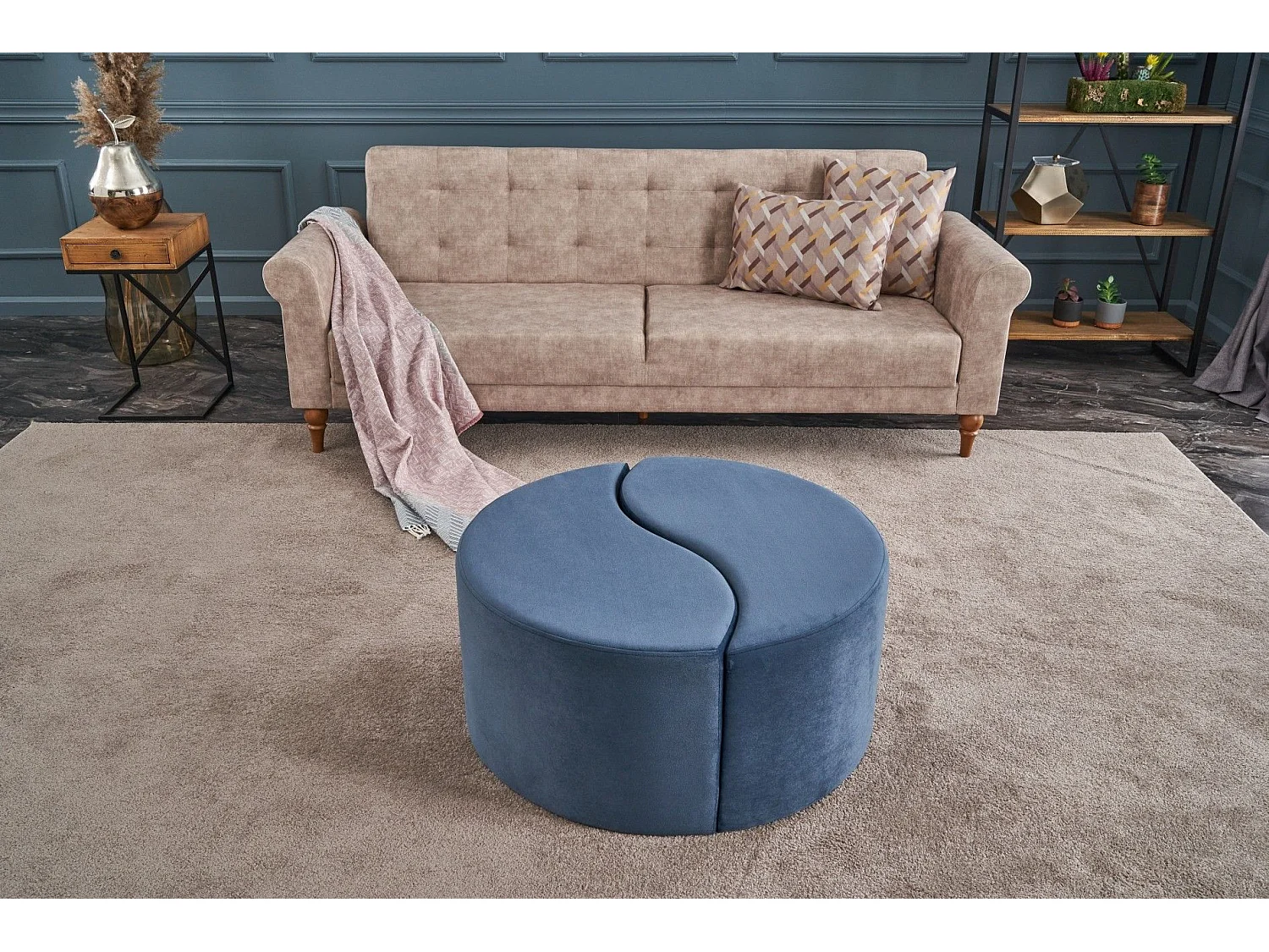 Lot de 2 poufs puzzle Ratsel L43xH40cm Velours Bleu