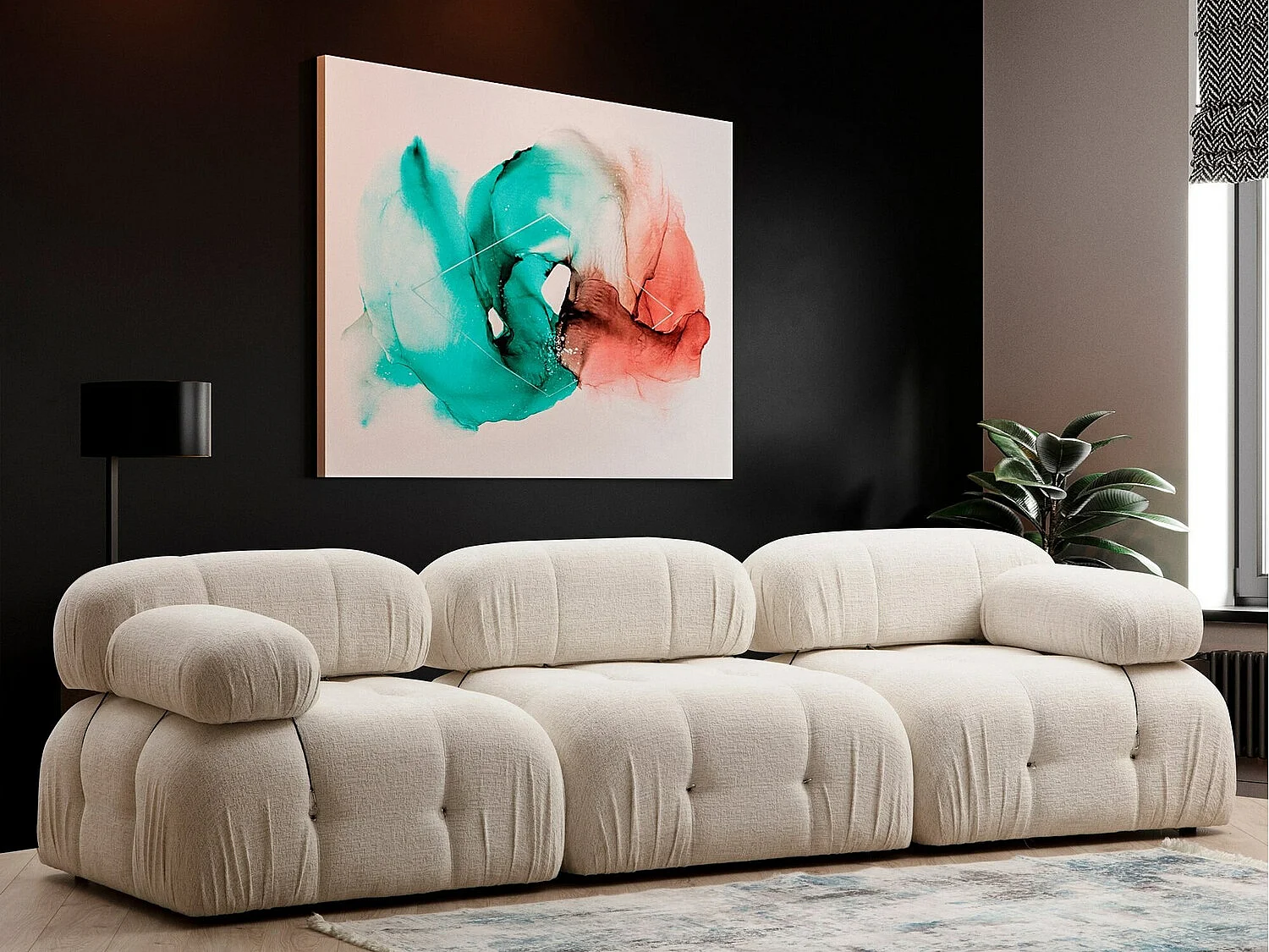 Puf Altadena A108, De color marrón claro, 45x95x95cm, Tapiz, Patas: Plástico