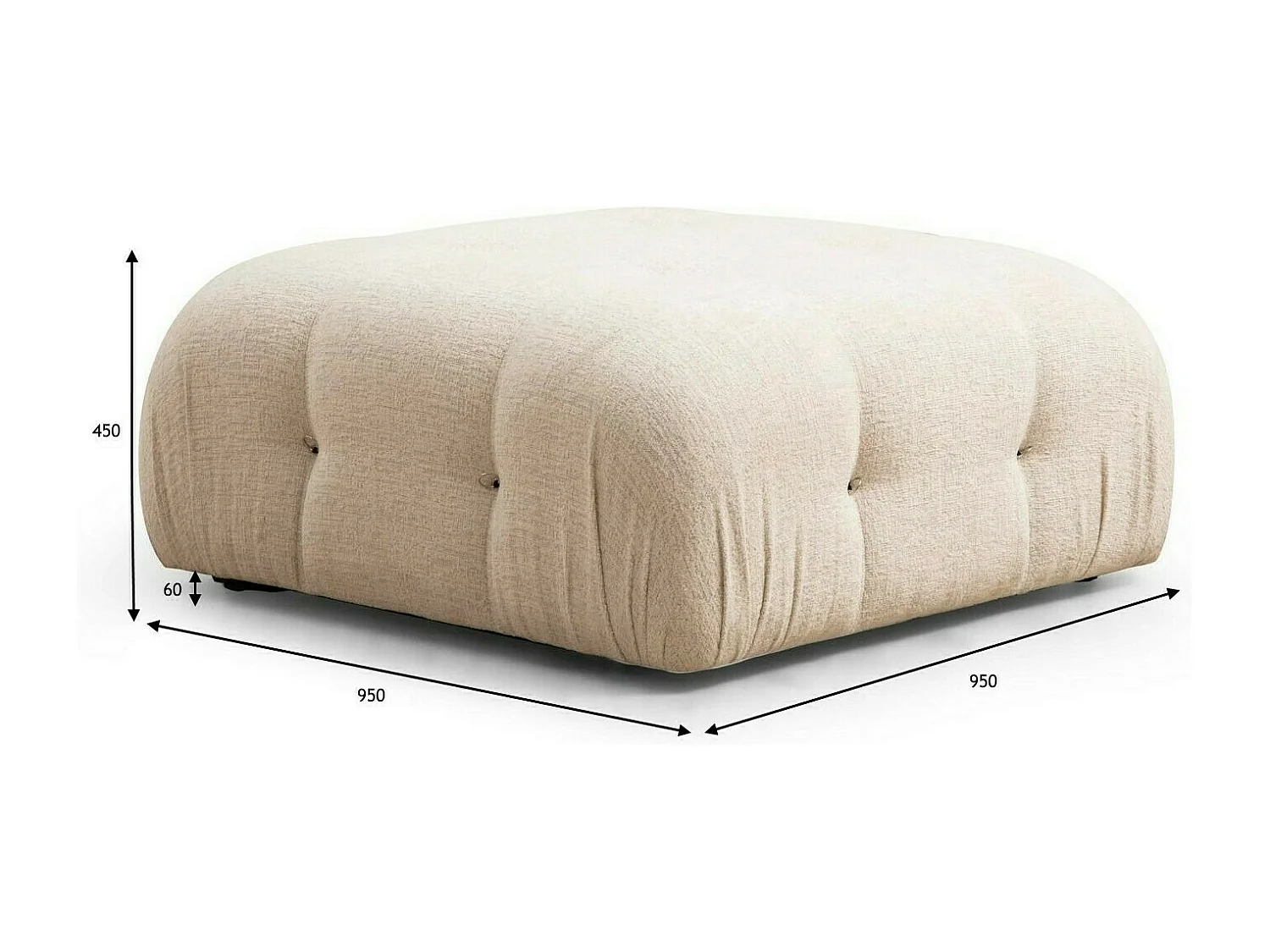 Puf Altadena A108, De color marrón claro, 45x95x95cm, Tapiz, Patas: Plástico