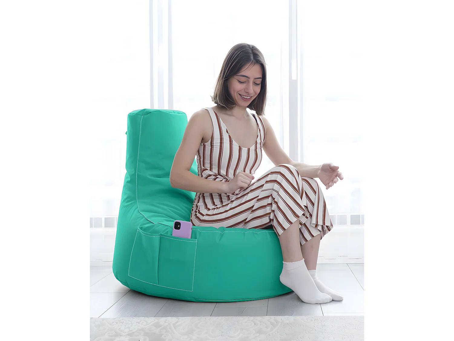 Pouf poire Arbane D70xH80cm Tissu Bleu vert