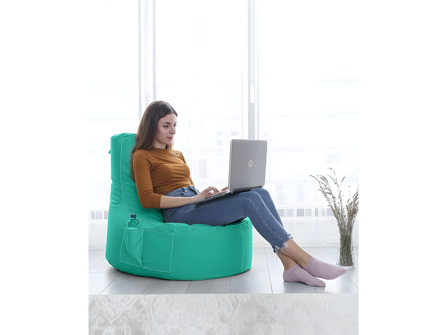 Pouf poire Arbane D70xH80cm Tissu Bleu vert