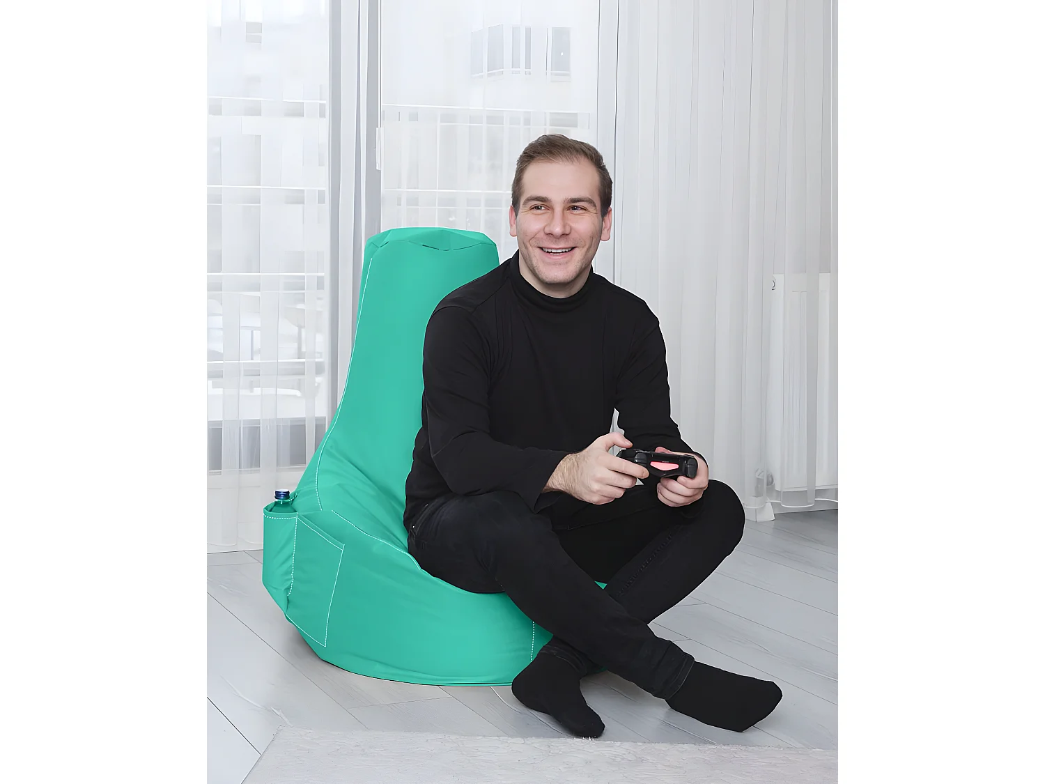 Pouf poire Arbane D70xH80cm Tissu Bleu vert