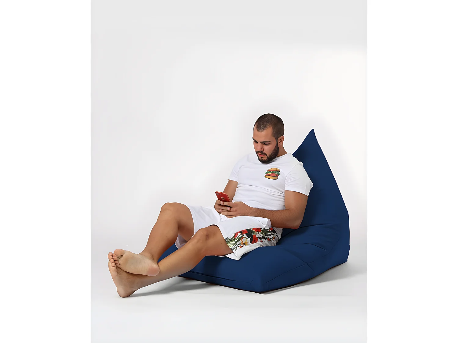 Pouf / coussin de sol triangle Gilka 90x145cm Tissu Bleu foncé