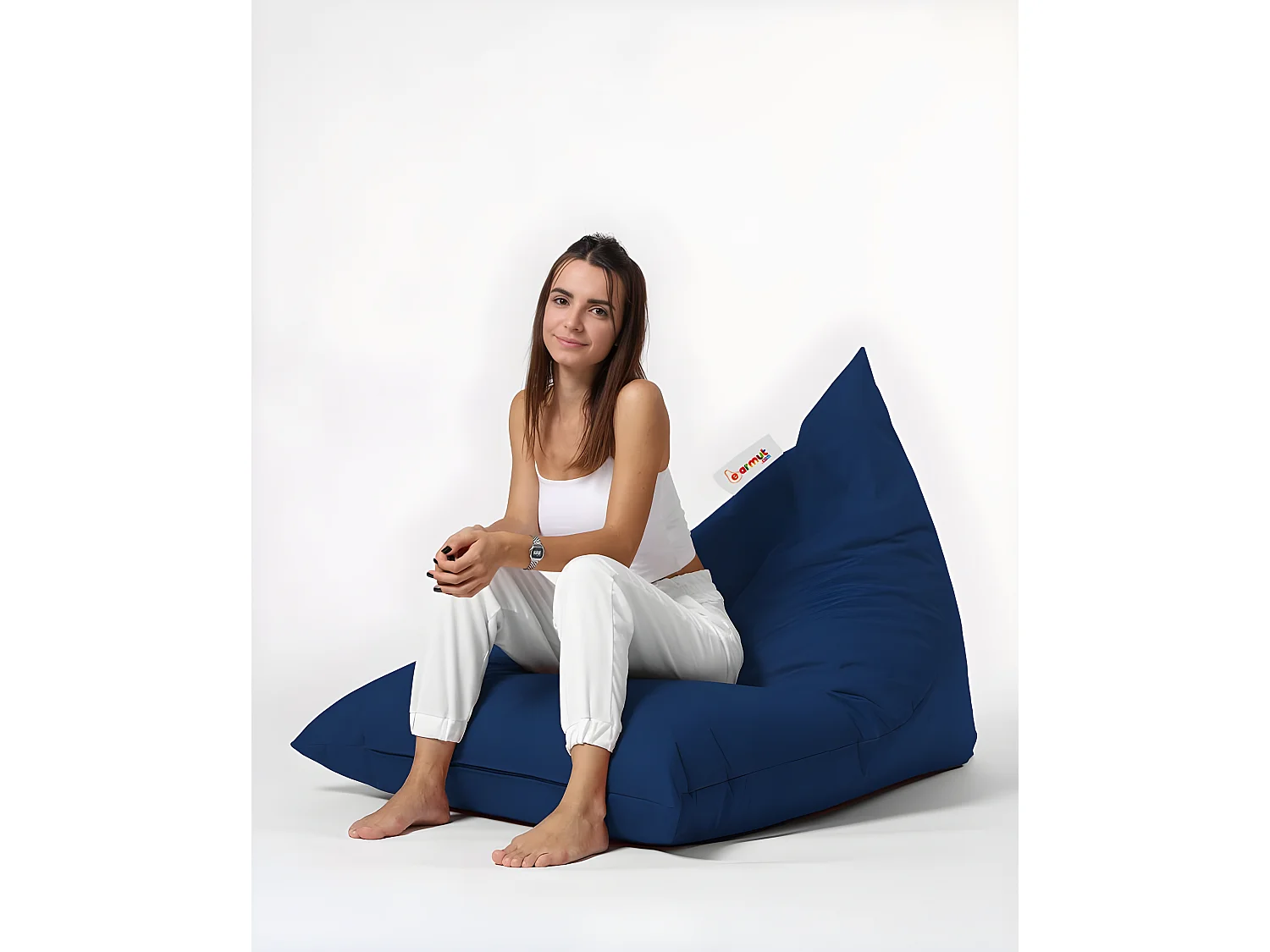 Pouf / coussin de sol triangle Gilka 90x145cm Tissu Bleu foncé