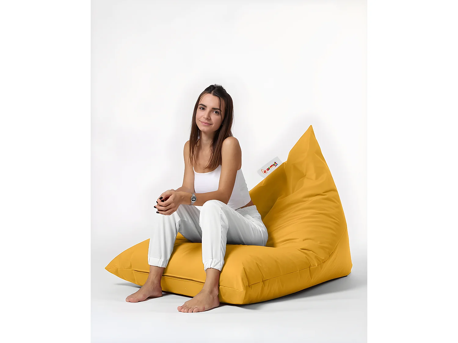 Pouf / coussin de sol triangle Gilka 90x145cm Tissu Jaune