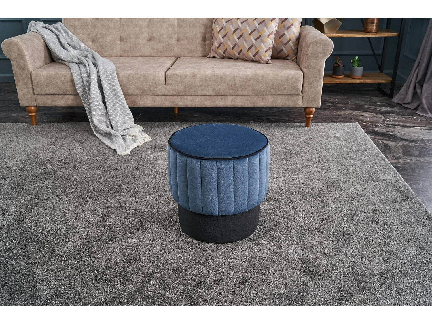 Puf Altadena 518, Azul, 40cm, Diámetro: 40, Tapiz