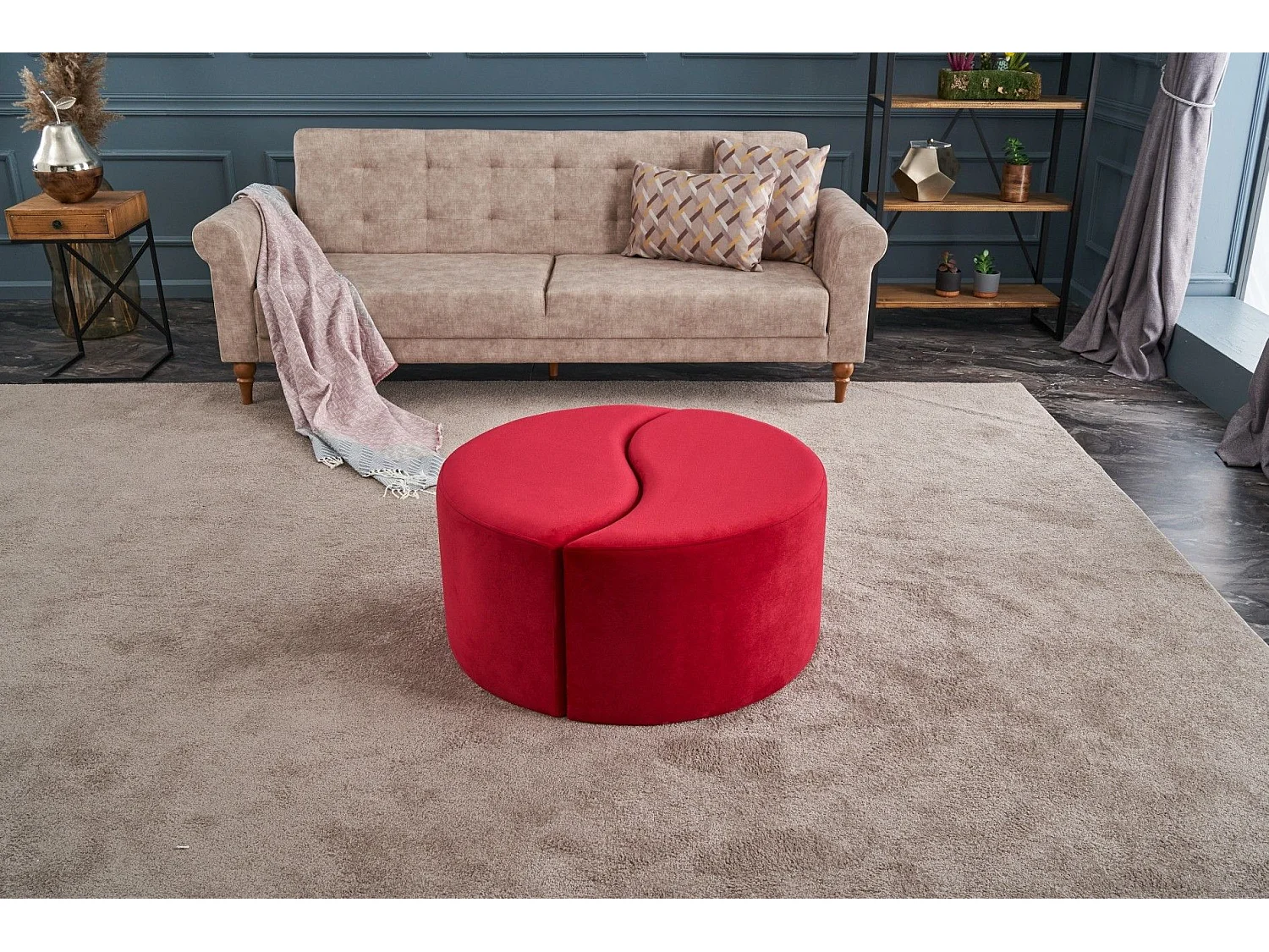 Lot de 2 poufs puzzle Ratsel L43xH40cm Velours Rouge