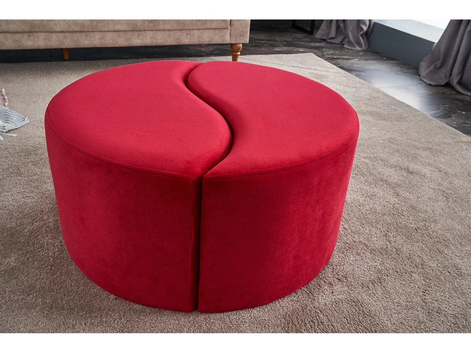 Lot de 2 poufs puzzle Ratsel L43xH40cm Velours Rouge