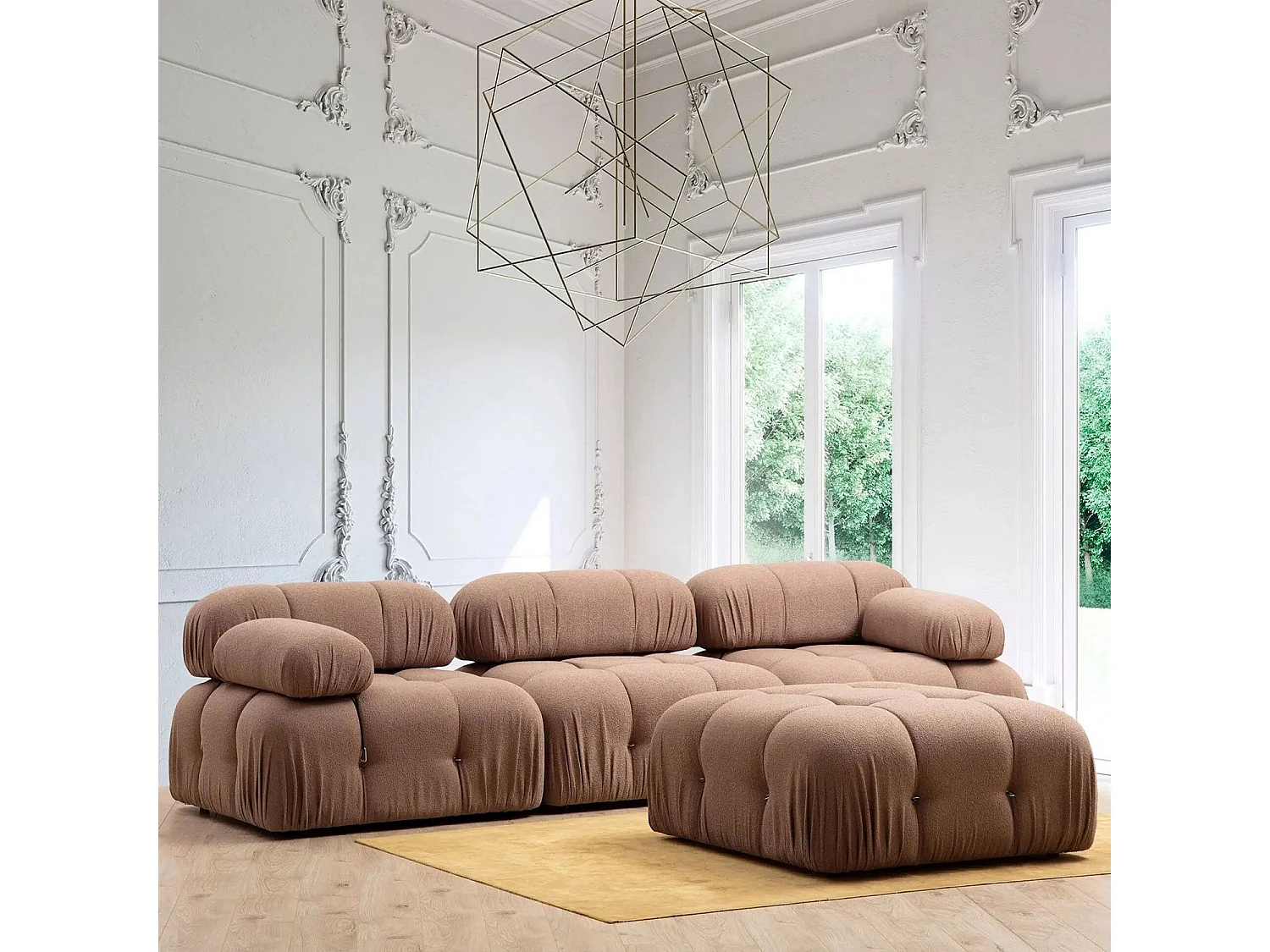 Puf Altadena A108, De color marrón claro, 45x95x95cm, Tapiz, Patas: Plástico