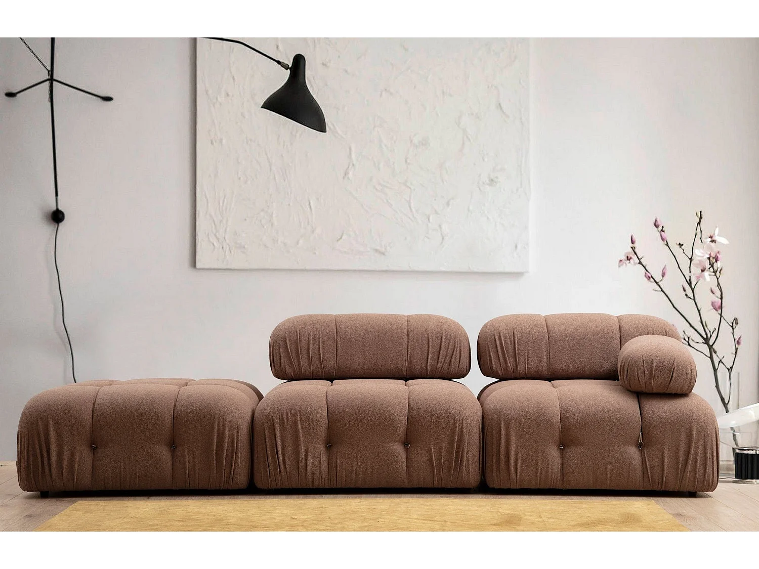 Puf Altadena A108, De color marrón claro, 45x95x95cm, Tapiz, Patas: Plástico