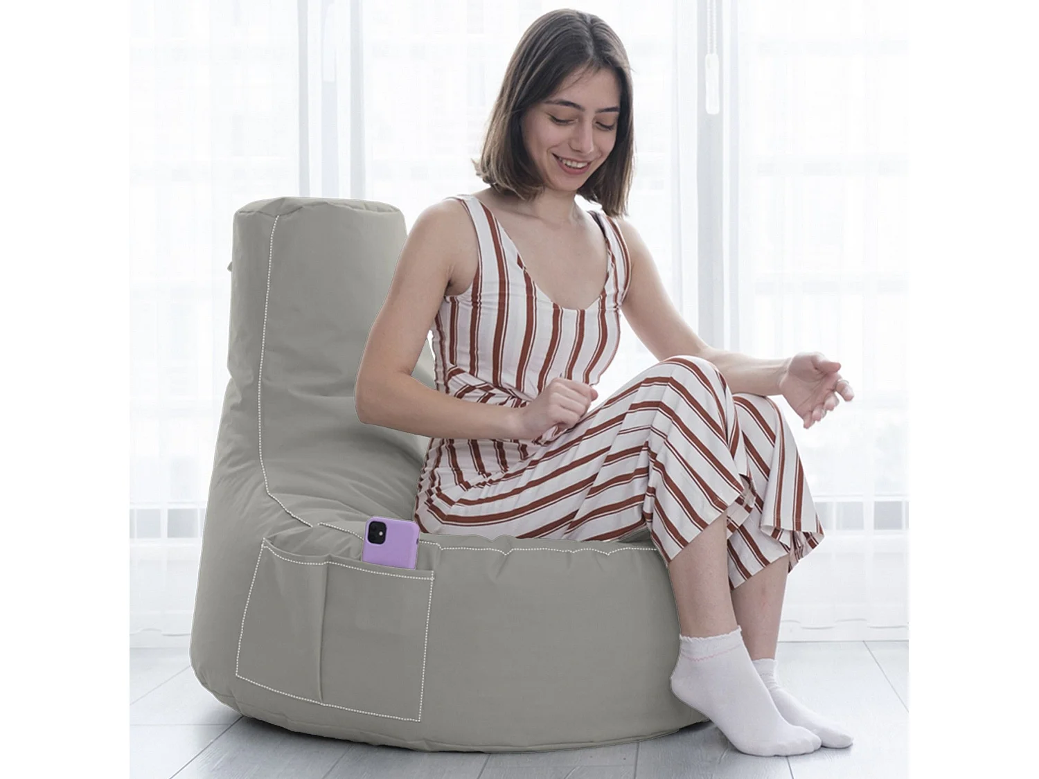 Pouf poire Arbane D70xH80cm Tissu Gris