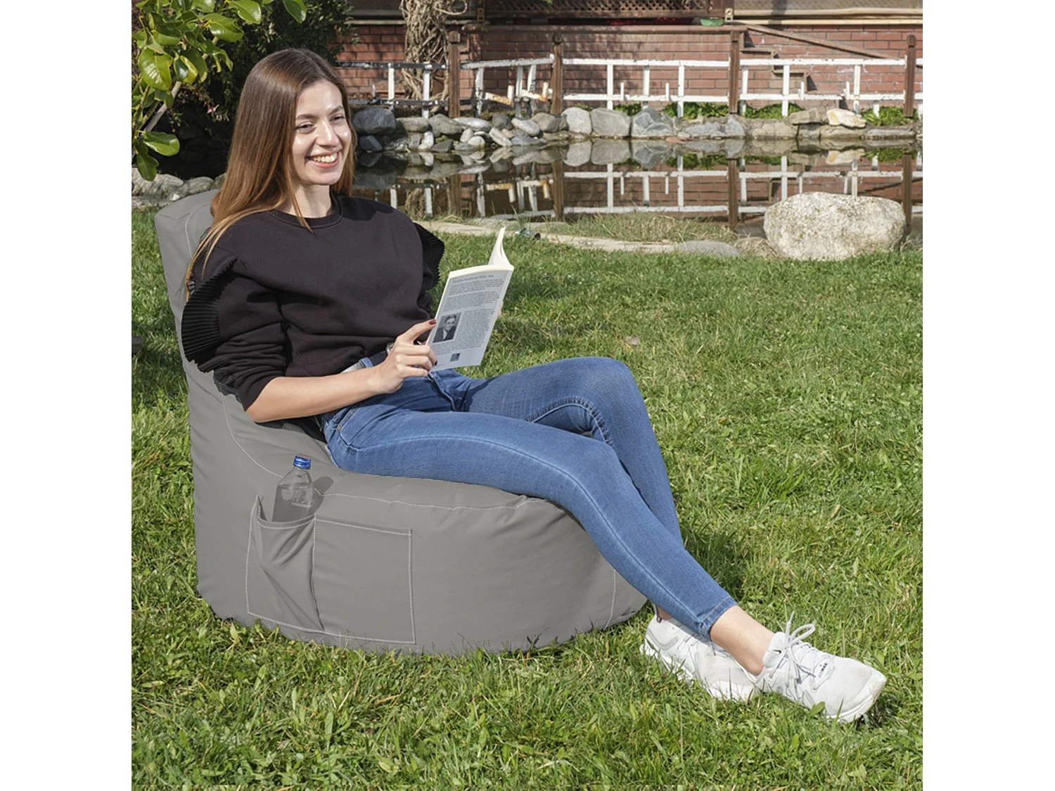 Pouf poire Arbane D70xH80cm Tissu Gris