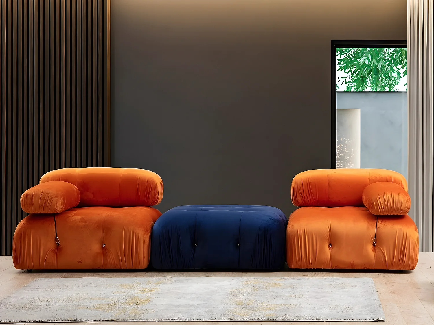 Pouf carré Nourhane Velours Bleu foncé