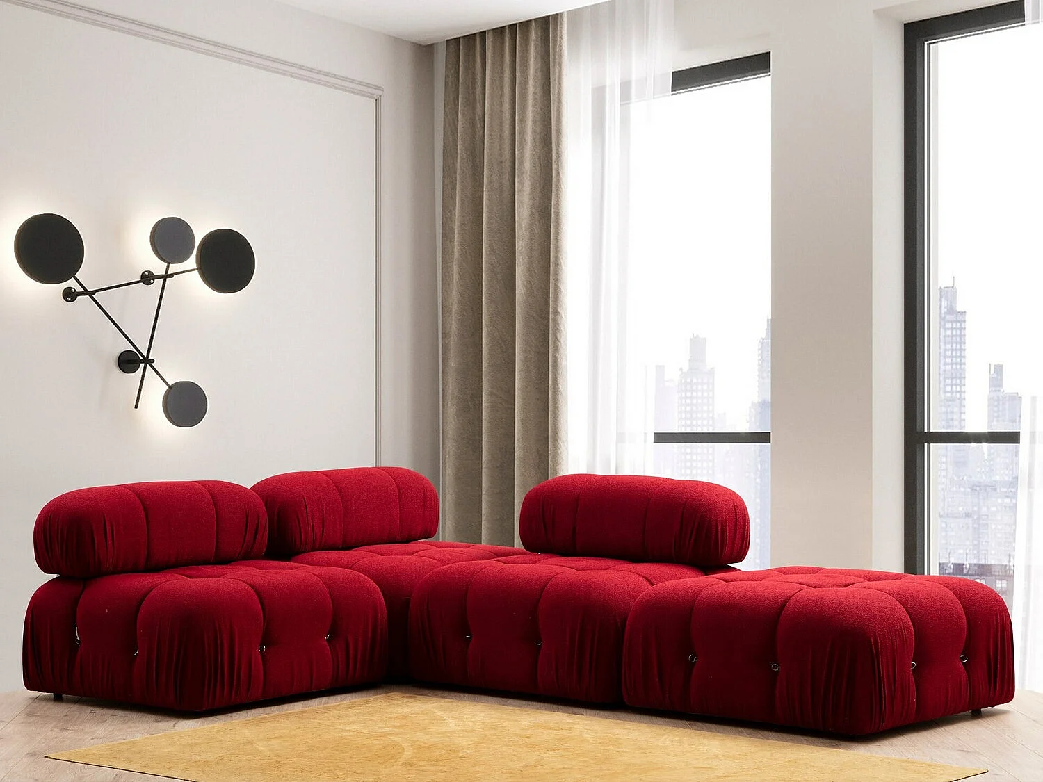 Puf Altadena A108, Rojo, 45x95x95cm, Tapiz, Patas: Plástico