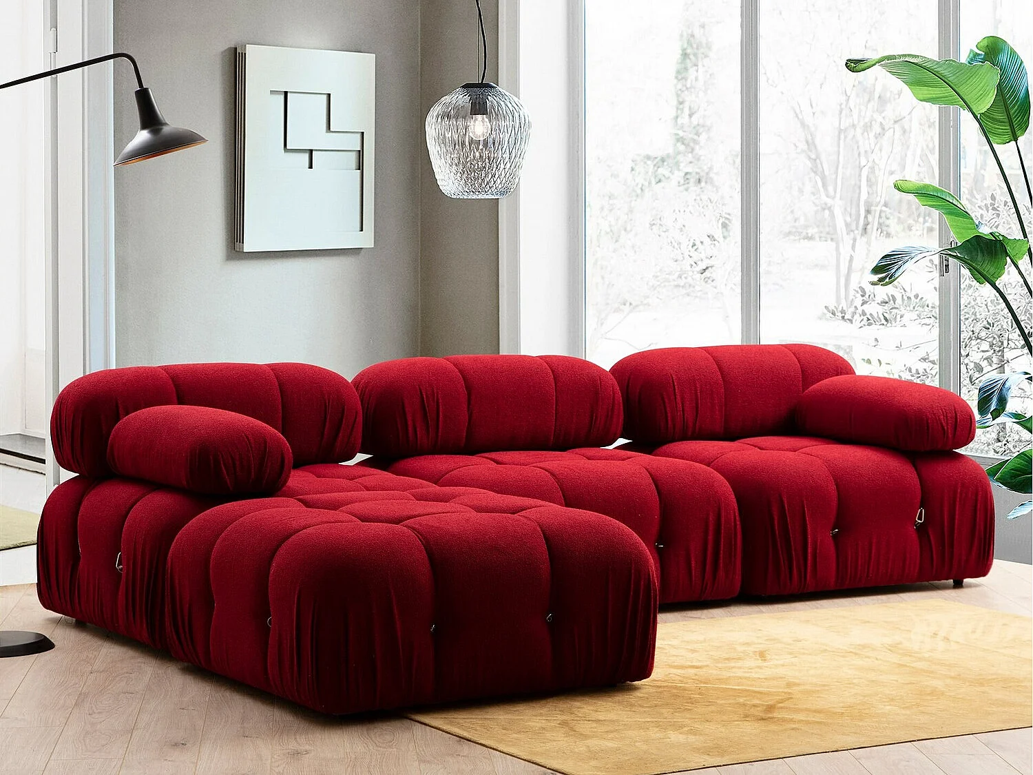 Pouf carré Nourhane Tissu Rouge