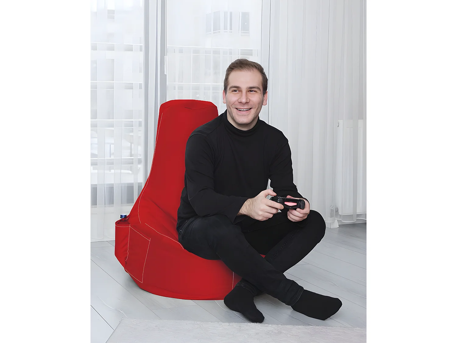 Pouf poire Arbane D70xH80cm Tissu Rouge