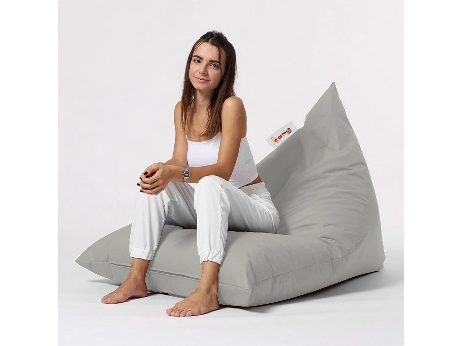 Pouf / coussin de sol triangle Gilka 90x145cm Tissu Gris