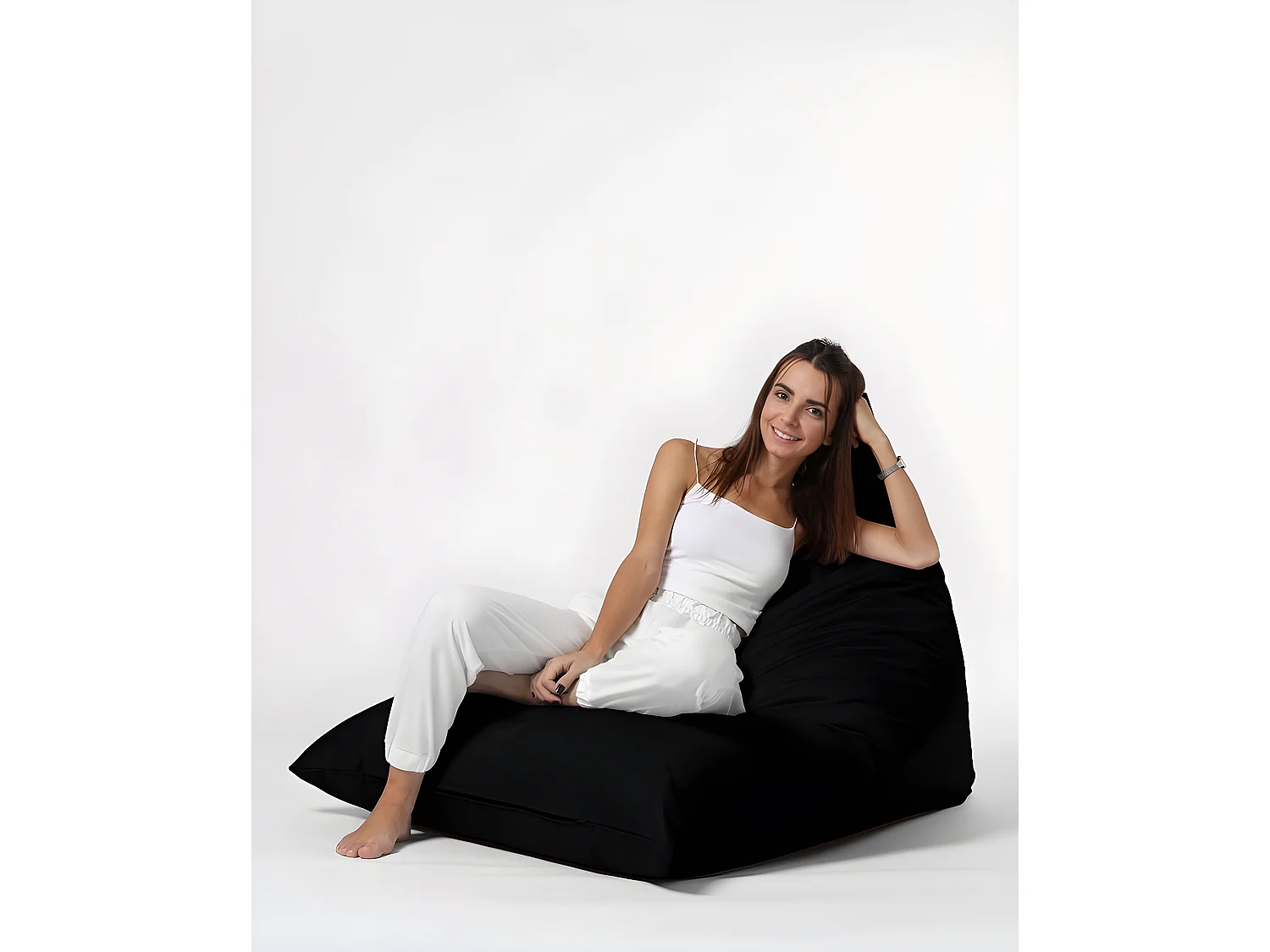 Pouf / coussin de sol triangle Gilka 90x145cm Tissu Noir