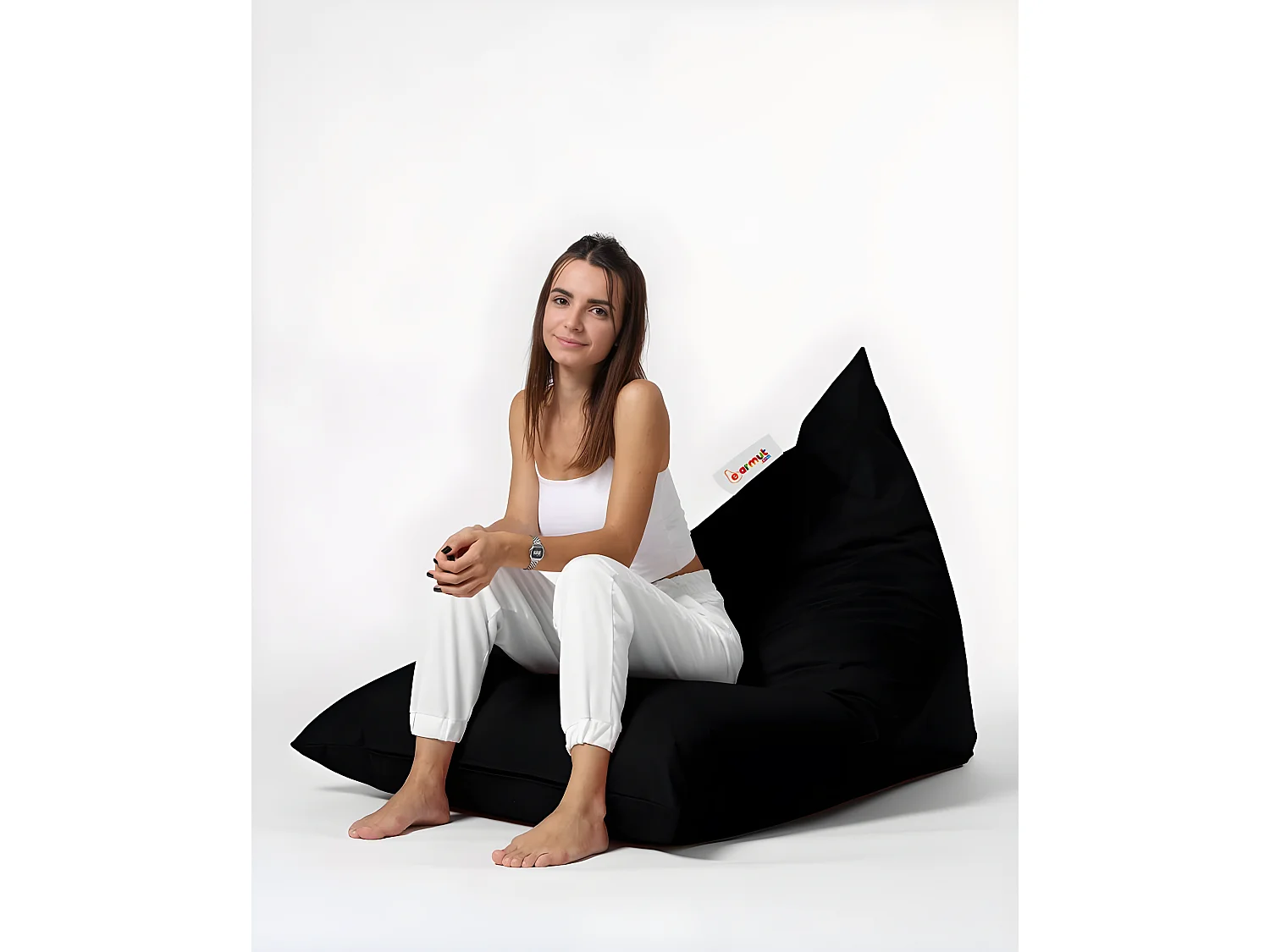 Pouf / coussin de sol triangle Gilka 90x145cm Tissu Noir