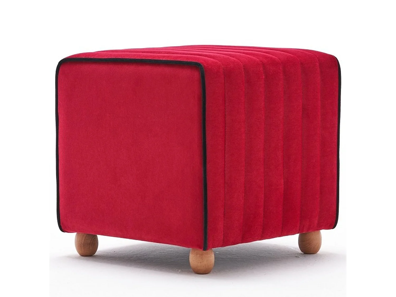 Pouf Sammy 40x40cm Velours Rouge bordure Noir