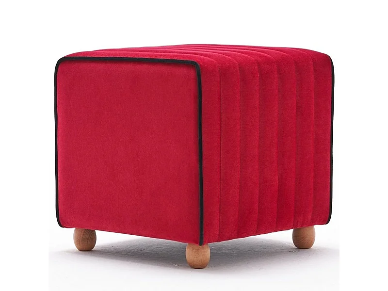 Pouf Sammy 40x40cm Velours Rouge bordure Noir