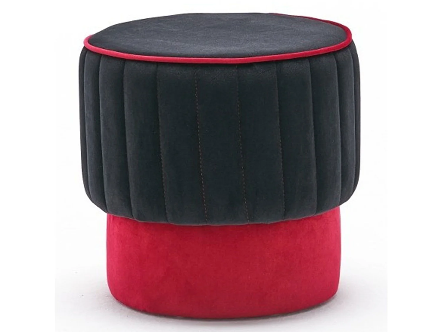 Pouf rond Sammy D40cm Velours Rouge et Noir