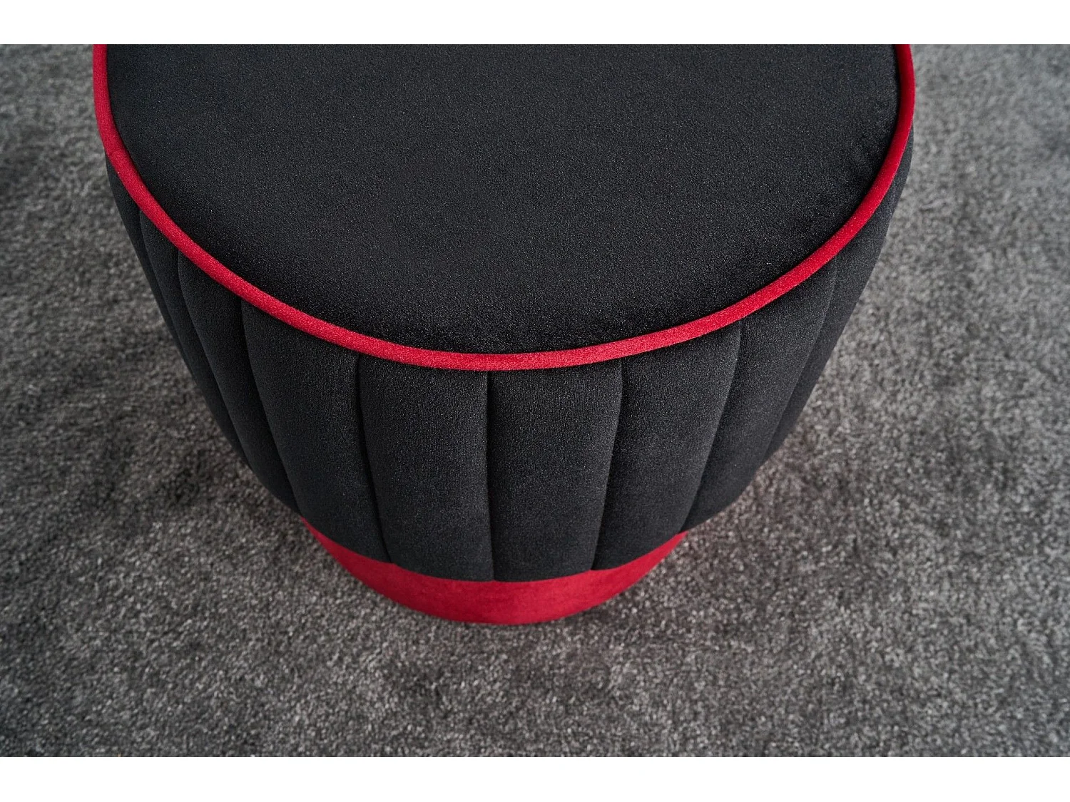 Pouf rond Sammy D40cm Velours Rouge et Noir