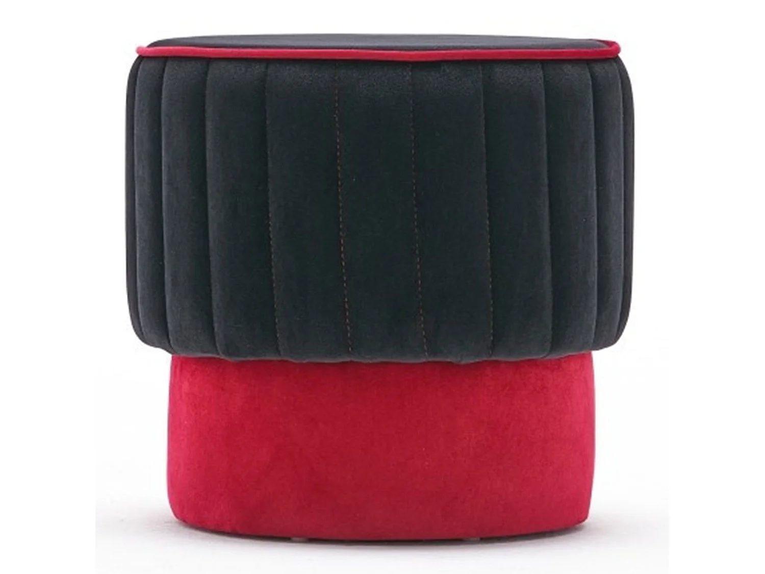 Pouf rond Sammy D40cm Velours Rouge et Noir