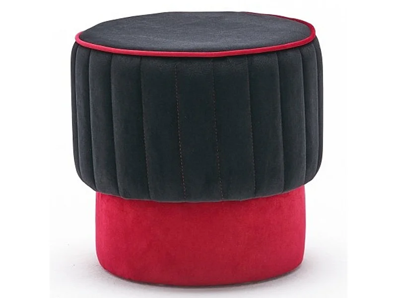 Pouf rond Sammy D40cm Velours Rouge et Noir