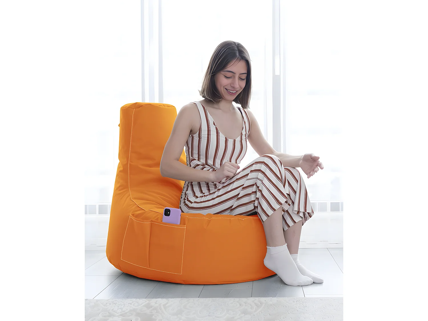 Pouf poire Arbane D70xH80cm Tissu Orange