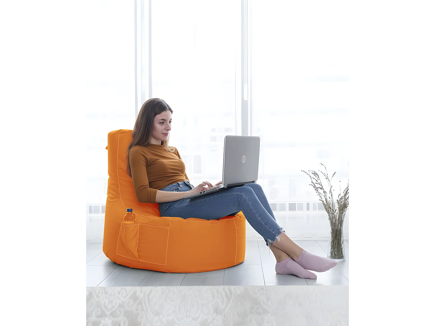 Pouf poire Arbane D70xH80cm Tissu Orange