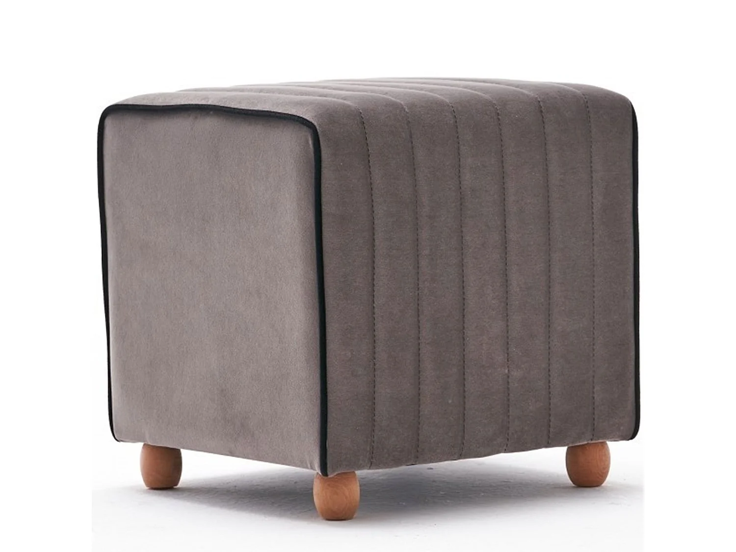 Pouf Sammy 40x40cm Velours Gris bordure Noir