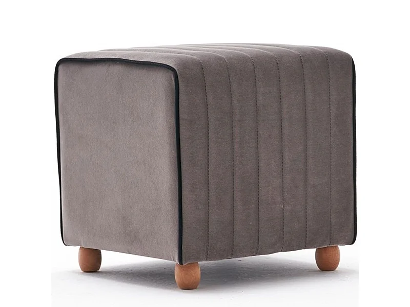 Pouf Sammy 40x40cm Velours Gris bordure Noir